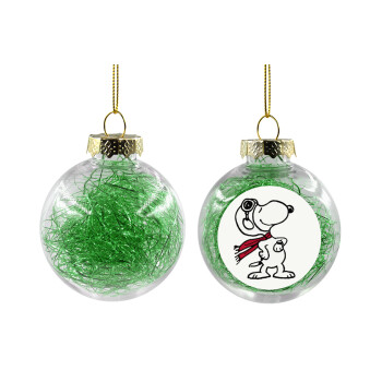Snoopy ο πιλότος, Χριστουγεννιάτικη μπάλα δένδρου διάφανη με πράσινο γέμισμα 8cm