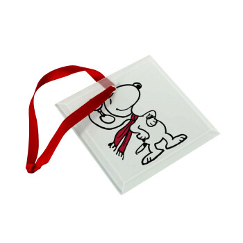 Snoopy ο πιλότος, Χριστουγεννιάτικο στολίδι γυάλινο τετράγωνο 9x9cm