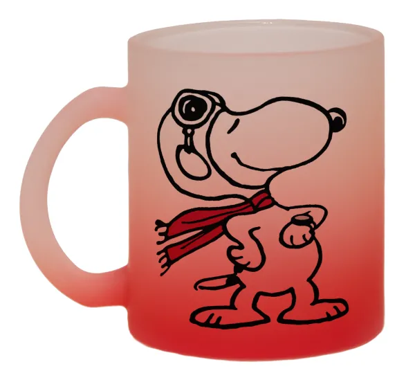 Snoopy ο πιλότος — Κούπα γυάλινη δίχρωμη με βάση το κόκκινο ματ, 330ml