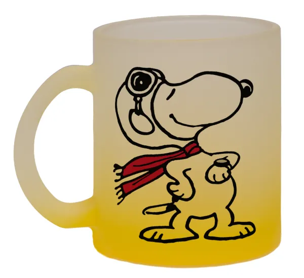 Snoopy ο πιλότος — Two-tone glass mug with matte yellow base, 330ml
