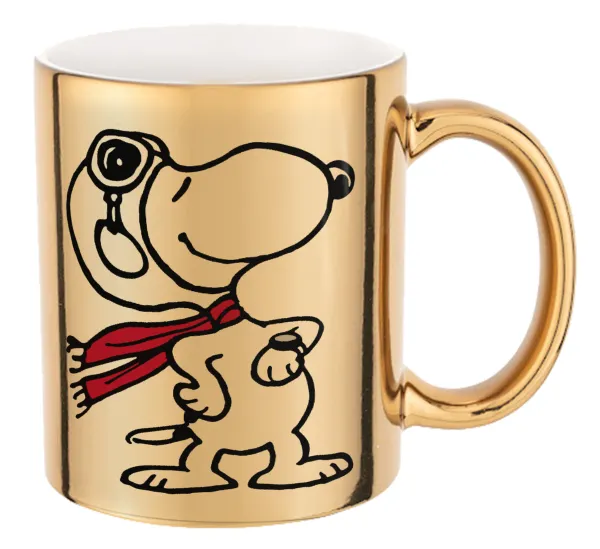 Snoopy ο πιλότος — Mug ceramic, gold mirror, 330ml