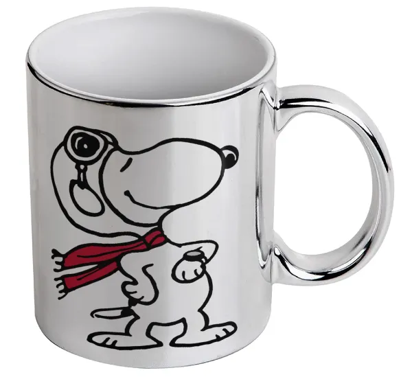 Snoopy ο πιλότος — Κούπα κεραμική, ασημένια καθρέπτης, 330ml