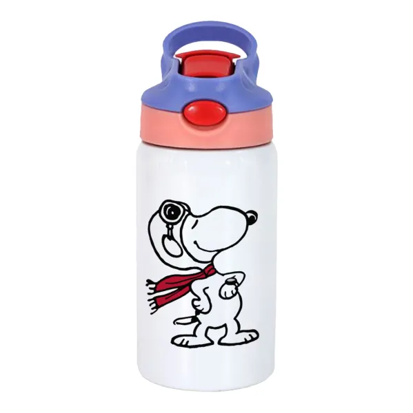 Snoopy ο πιλότος — Παιδικό παγούρι θερμό, ανοξείδωτο, με καλαμάκι ασφαλείας, ροζ/μωβ (350ml)