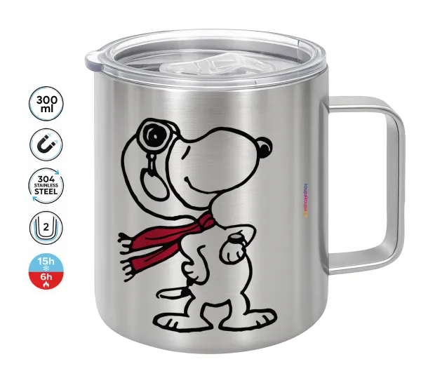 Snoopy ο πιλότος — Double-walled stainless steel mug 300ml with temperature-retaining lid