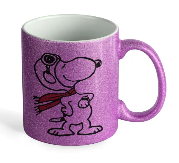 Snoopy ο πιλότος — Purple glitter mug that sparkles, ceramic, 330ml