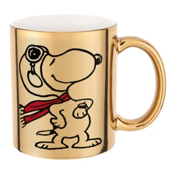 Snoopy ο πιλότος, Mug ceramic, gold mirror, 330ml