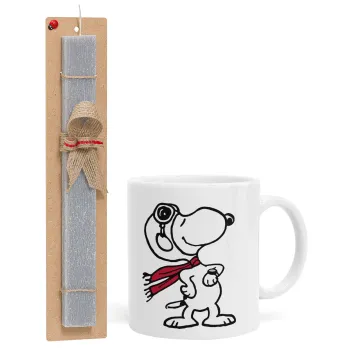 Snoopy ο πιλότος, Easter Set, Ceramic Cup (330ml) & Easter aromatic flat candle (30cm) (GRAY)