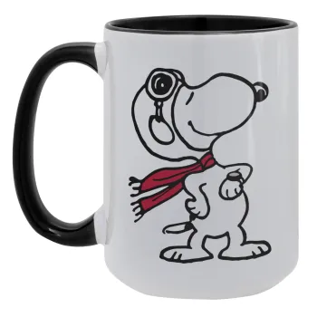 Snoopy ο πιλότος, Κούπα Mega 15oz, κεραμική Μαύρη, 450ml