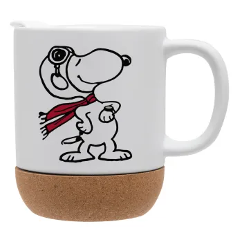 Snoopy ο πιλότος, Κούπα, κεραμική με βάση φελού και καπάκι (ΜΑΤ), 330ml