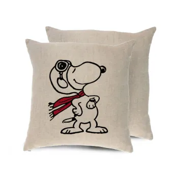Snoopy ο πιλότος, Μαξιλάρι καναπέ ΛΙΝΟ 40x40cm περιέχεται το  γέμισμα