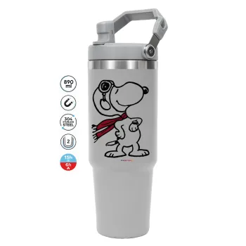 Snoopy ο πιλότος, ΓΚΡΙ χρώματος Θερμός Ανοξείδωτο 890ml (30oz) με χερούλι
