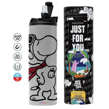 Snoopy ο πιλότος, Tumbler ποτήρι θερμό ΓΚΡΙ από ανοξείδωτο ατσάλι 600ml