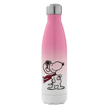 Snoopy ο πιλότος, Metal mug thermos Pink/White (Stainless steel), double wall, 500ml