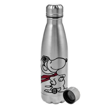 Snoopy ο πιλότος, Metallic water bottle, stainless steel, 750ml