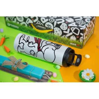 Snoopy ο πιλότος, Πασχαλινή Λαμπάδα με Travel Tumbler θερμό με διπλό καπάκι (600ml, BPA free) & κερί αρωματικό πλακέ (30cm) (ΤΙΡΚΟΥΑΖ)