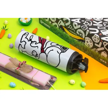 Snoopy ο πιλότος, Πασχαλινή Λαμπάδα με Travel Tumbler θερμό με διπλό καπάκι (600ml, BPA free) & κερί αρωματικό πλακέ (30cm) (ΡΟΖ)