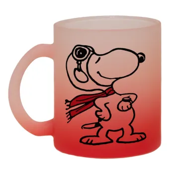 Snoopy ο πιλότος, Κούπα γυάλινη δίχρωμη με βάση το κόκκινο ματ, 330ml
