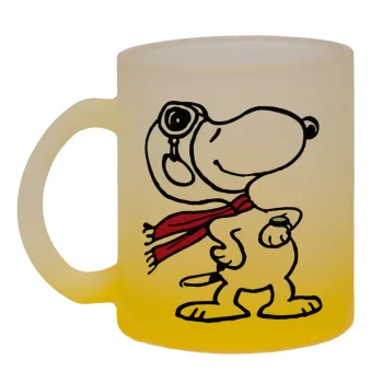 Snoopy ο πιλότος, Κούπα γυάλινη δίχρωμη με βάση το κίτρινο ματ, 330ml