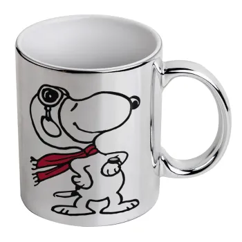 Snoopy ο πιλότος, Κούπα κεραμική, ασημένια καθρέπτης, 330ml
