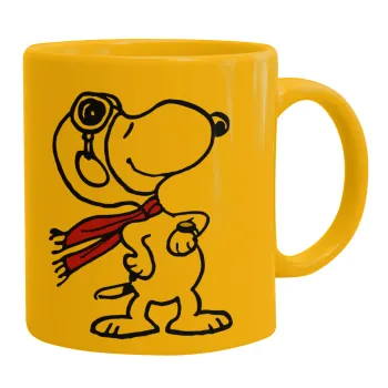 Snoopy ο πιλότος, Κούπα, κεραμική κίτρινη, 330ml