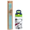 Easter Set, Children's thermal stainless steel bottle with safety straw, green/blue (350ml) & aromatic flat Easter candle (30cm) (TURQUOISE)