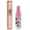 Easter Set, Metallic pink/white (Stainless steel) thermos, double-walled, 500ml & aromatic flat Easter candle (30cm) (PINK)