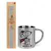 Easter Set, metallic thermal cup (300ml) & Easter aromatic flat candle (30cm) (GRAY)