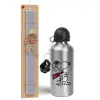 Easter Set, metallic silver aluminum water bottle (500ml) & aromatic flat Easter candle (30cm) (GRAY)