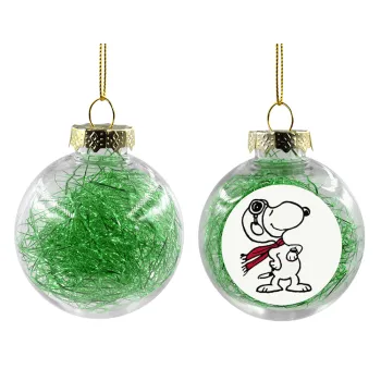 Snoopy ο πιλότος, Στολίδι Χριστουγεννιάτικη μπάλα δένδρου διάφανη με πράσινο γέμισμα 8cm