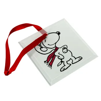 Snoopy ο πιλότος, Christmas ornament, glass square ornament 9x9cm