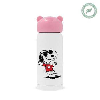Snoopy καρδούλα, Ροζ ανοξείδωτο παγούρι θερμό (Stainless steel), 320ml