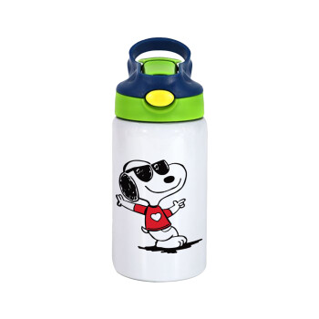 Snoopy καρδούλα, Children's hot water bottle, stainless steel, with safety straw, green, blue (350ml)