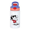 Snoopy καρδούλα, Παιδικό παγούρι θερμό, ανοξείδωτο, με καλαμάκι ασφαλείας, ροζ/μωβ (350ml)