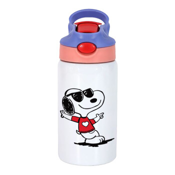 Snoopy καρδούλα, Children's hot water bottle, stainless steel, with safety straw, pink/purple (350ml)
