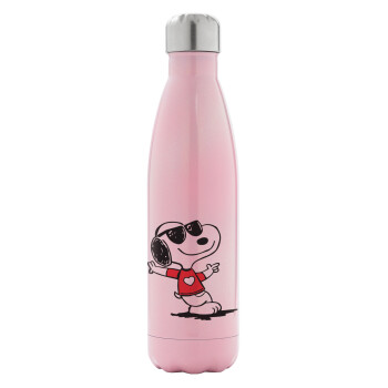 Snoopy καρδούλα, Metal mug thermos Pink Iridiscent (Stainless steel), double wall, 500ml