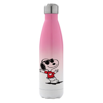 Snoopy καρδούλα, Μεταλλικό παγούρι θερμός Ροζ/Λευκό (Stainless steel), διπλού τοιχώματος, 500ml