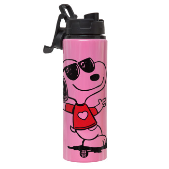 Snoopy καρδούλα, Μεταλλικό παγούρι νερού με καπάκι ασφαλείας, αλουμινίου 850ml