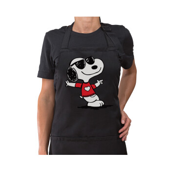 Snoopy καρδούλα, Ποδιά μακριά Σεφ ολόσωμη με τσέπες Μαύρη (ΕΝΗΛΙΚΩΝ)