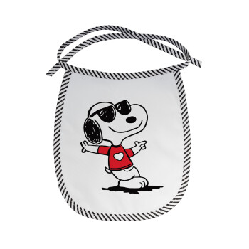 Snoopy καρδούλα, Σαλιάρα μωρού αλέκιαστη με κορδόνι Μαύρη