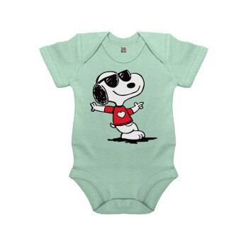 Snoopy καρδούλα, Βρεφικό φορμάκι μωρού, 0-18 μηνών, mint (Μέντα), 100% Organic Cotton, κοντομάνικο