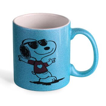 Snoopy καρδούλα, Κούπα Σιέλ Glitter που γυαλίζει, κεραμική, 330ml