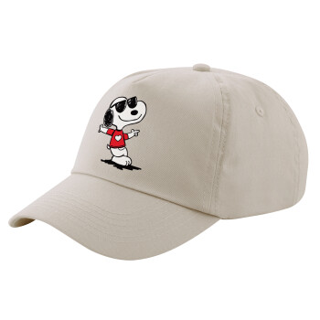 Snoopy καρδούλα, Μπεζ (SAND) Πεντάφυλλο Καπέλο Ενηλίκων Βαμβακερό (UNISEX, ONE SIZE)
