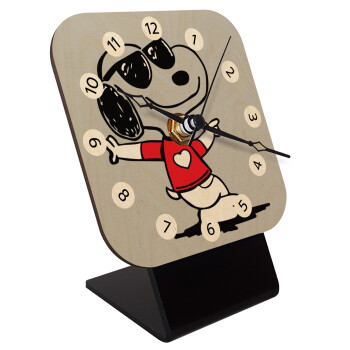 Snoopy καρδούλα, Επιτραπέζιο ρολόι σε φυσικό ξύλο (10cm)