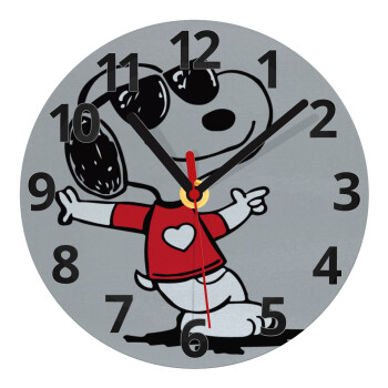 Snoopy καρδούλα, Ρολόι τοίχου γυάλινο (20cm)