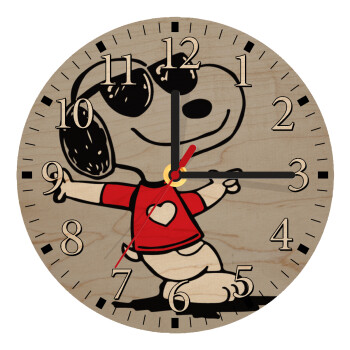 Snoopy καρδούλα, Ρολόι τοίχου ξύλινο plywood (20cm)