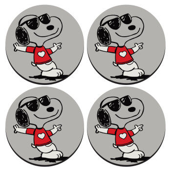 Snoopy καρδούλα, SET of 4 round wooden coasters (9cm)