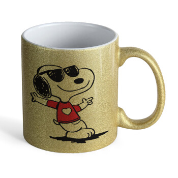 Snoopy καρδούλα, Κούπα Χρυσή Glitter που γυαλίζει, κεραμική, 330ml