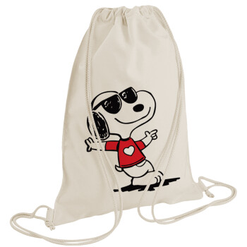 Snoopy καρδούλα, Τσάντα πλάτης πουγκί GYMBAG natural (28x40cm)