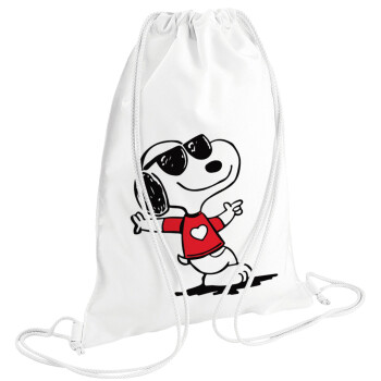 Snoopy καρδούλα, Τσάντα πλάτης πουγκί GYMBAG λευκή (28x40cm)