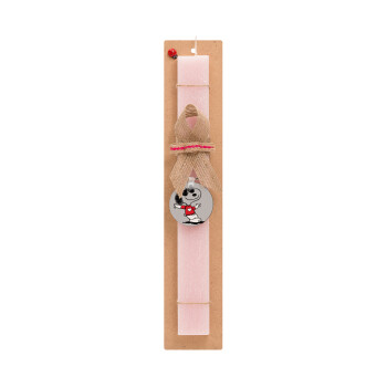 Snoopy καρδούλα, Πασχαλινό Σετ, ξύλινο μπρελόκ & πασχαλινή λαμπάδα αρωματική πλακέ (30cm) (ΡΟΖ)